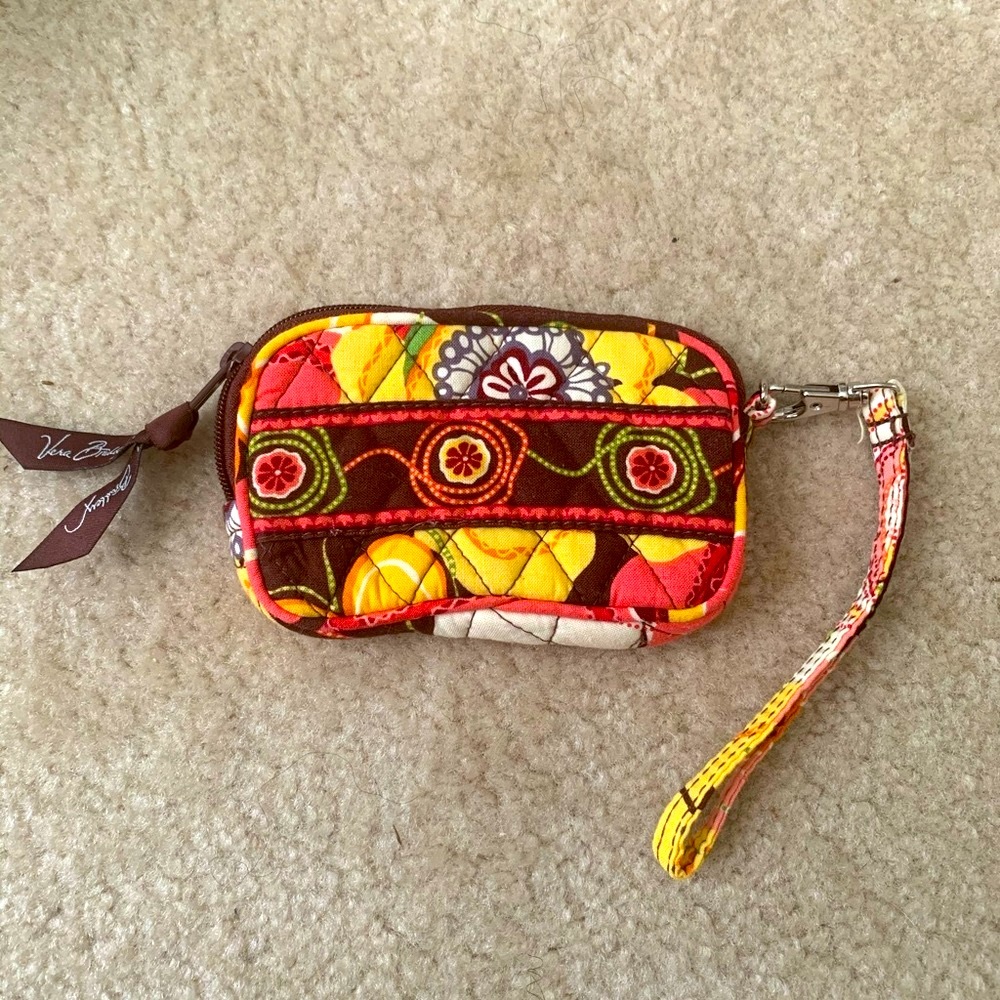 Vera Bradley Brown And Yellow Floral Quilted Wristlet Like New